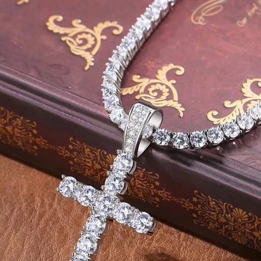 Cross Pendant Necklace Hip Hop 4Mm 5Mm Vvs Moissanite Diamond Tennis Chain 925 Silver for Women Men Jewelry