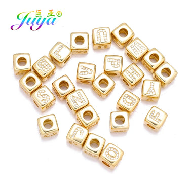 Handicraft Luxury Cubic Zirconia 26 Alphabet Letter Beads Supplies for Women Beadwork DIY Name Jewelry Making Square Beads