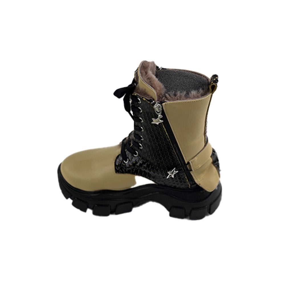 Printed Black Mustard Genuine Leather Crocodile Women's Boots/Sandals - Authentic Crocodile Leather, Combining Elegance and Style for a Distinct and Fashionable Look