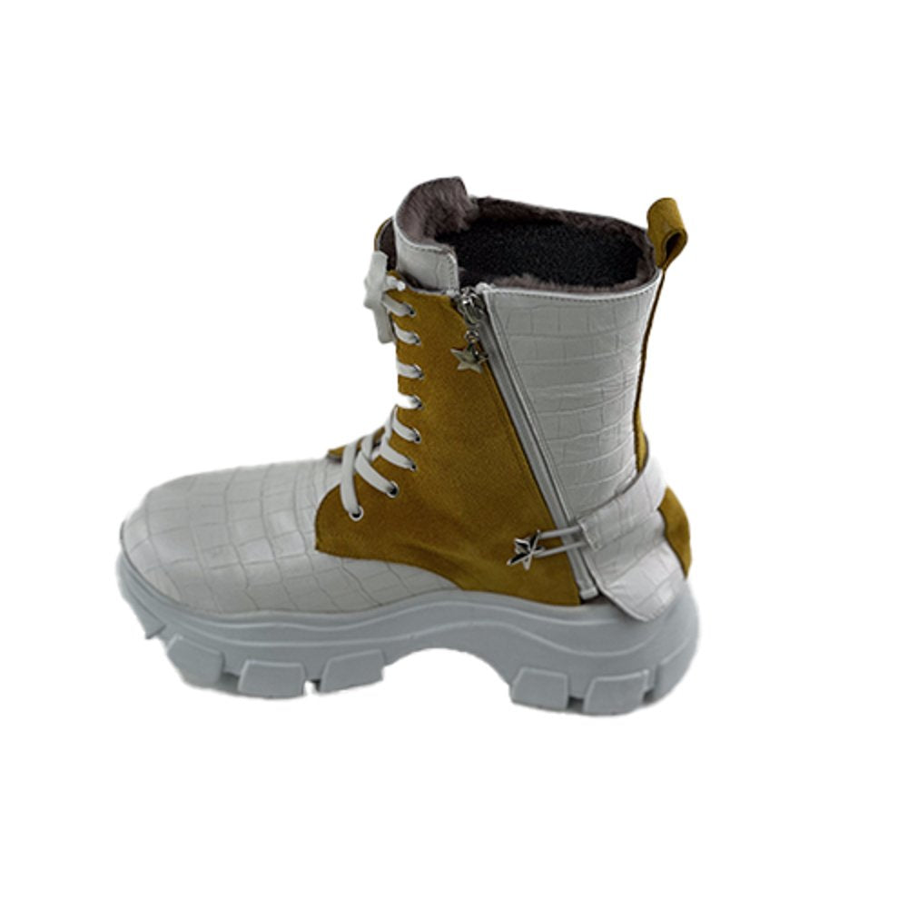 White-Yellow Crocodile Genuine Leather Women's Boots/Sandals - Elevate Your Style with a Unique Blend of Fashion and Originality