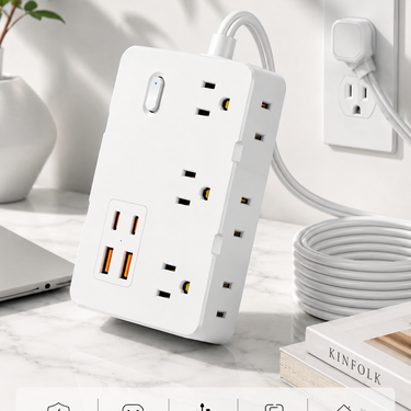 10-IN-1 Überspannungsschutz mit 6 Steckdosen, 4 USB-Anschlüssen, 1,5m Mehrfachsteckdosenleiste, Netzadapter für Zuhause, Büro, Schule, Reisen und Zimmer