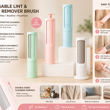 2-1 Reusable Pet Hair Remover Brush Lint Roller Portable Effective Self Cleaning Tool for Cat Dog Fur Hair Dust Removal Brush