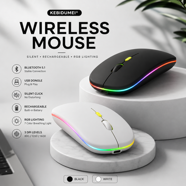 Bluetooth Maus 2.4Ghz Kabellose Maus Wiederaufladbare Maus Leise Maus LED Hintergrundbeleuchtete USB Gaming Maus 1600DPI für PC Laptop