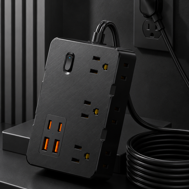 10-IN-1 Überspannungsschutz mit 6 Steckdosen, 4 USB-Anschlüssen, 1,5m Mehrfachsteckdosenleiste, Netzadapter für Zuhause, Büro, Schule, Reisen und Zimmer