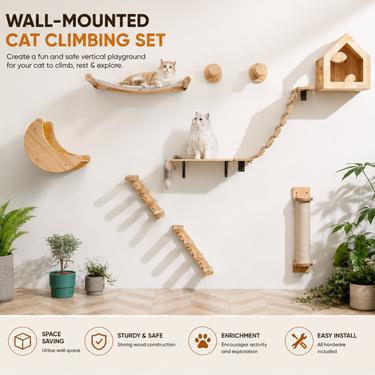 Cat Wall Climbing Shelf Steps Ladder Scratching Post Scratcher Bed Hiding House for Cats Tree Tower Pet Furniture Accessories