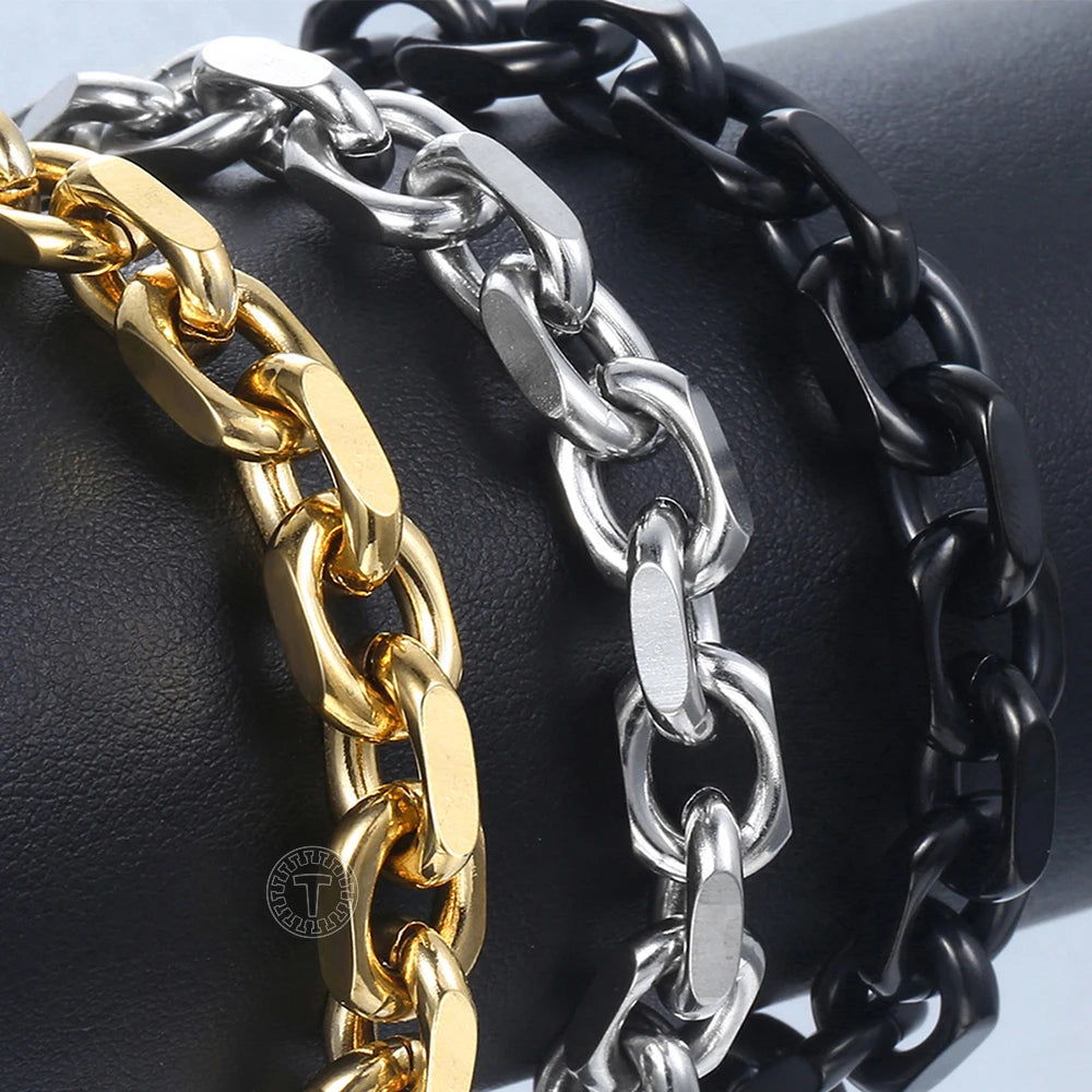 Bracelet for Men 9mm Stainless Steel Cable Link Chain Bracelets Fashion Male Jewelry Gold Color Black TO Clasp 7-11" KBB11