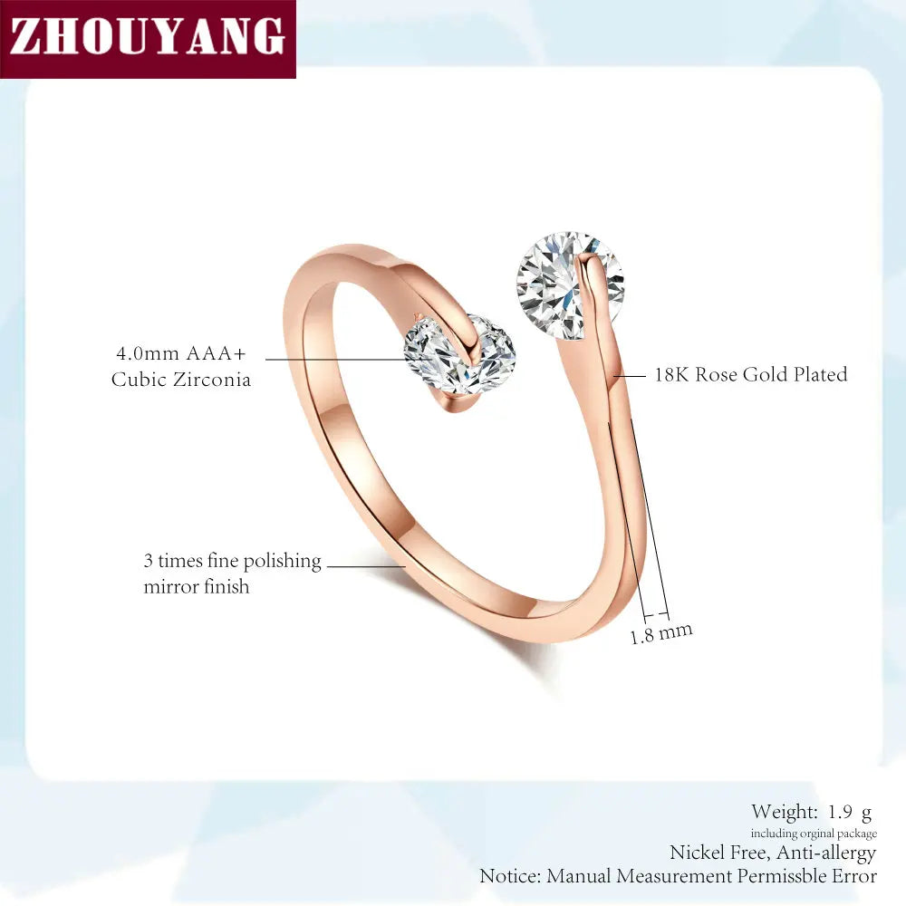 Engagement Wedding Ring For Women Classic Elegant Twin Cubic Zirconia Rose Gold Color Fashion Jewelry Gift ZYR007