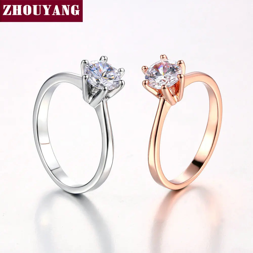 Wedding Ring For Women Rose Gold Color Six Claw Cubic Zirconia Round Cut 1 Carat 6mm Fashion Jewelry R013 R014