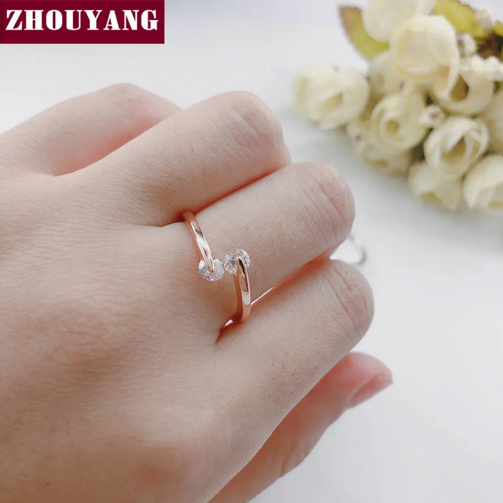 Engagement Wedding Ring For Women Classic Elegant Twin Cubic Zirconia Rose Gold Color Fashion Jewelry Gift ZYR007