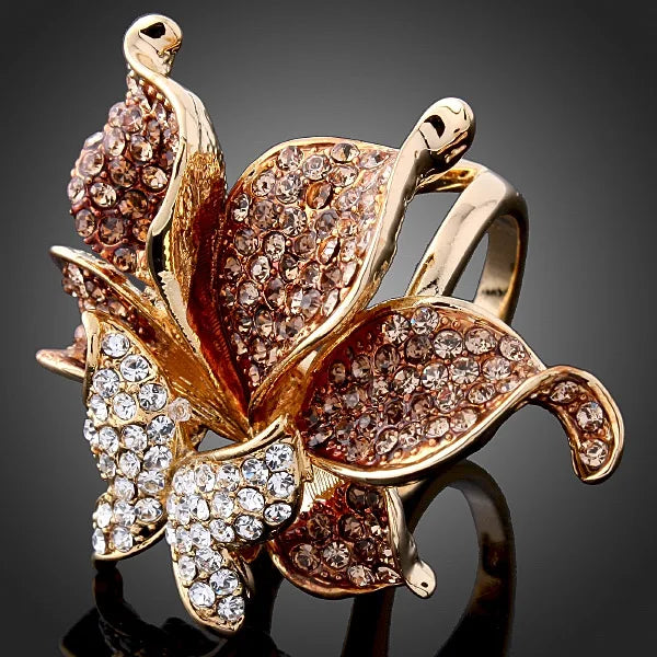 Gold Color Party Jewelry Rings Elegant Fashion Crystal Butterfly Shape Wedding Rings For Women