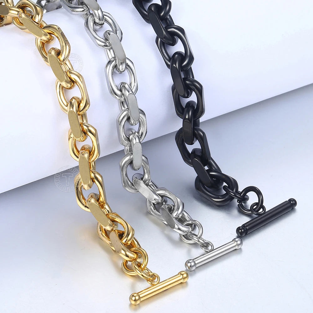 Bracelet for Men 9mm Stainless Steel Cable Link Chain Bracelets Fashion Male Jewelry Gold Color Black TO Clasp 7-11" KBB11