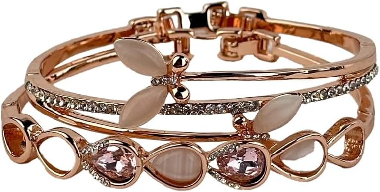 Women's Double Gold Bracelet Shining Diamond Fashion Latest Stylish Bangle 2 set Bracelet