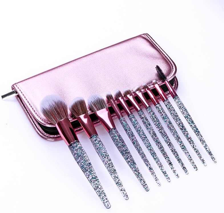 10pcs Cosmetic Crystal Transparent Cosmetic Tools Vegan Crystal Handle Makeup Brushes Set