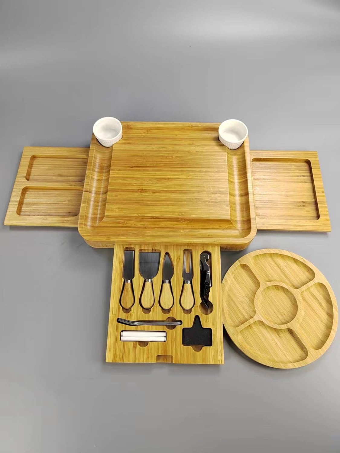 Bamboo Cheese Board Set,Charcuterie Boards Gift Set: Large Charcuterie Board Set, Bamboo Cheese Board Set - Unique Christmas Gifts for Women - House Warming Gifts New Home, Wedding Gifts for Couple