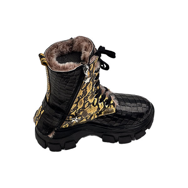 Black Crocodile Gold Snake Women's Boots/Sandals - Authentic Crocodile Leather Combines Elegance and Style for a Distinctive and Fashionable Look