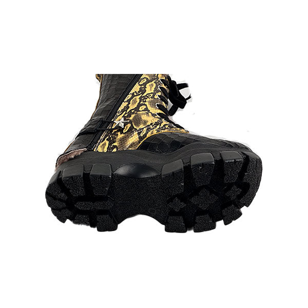 Black Crocodile Gold Snake Women's Boots/Sandals - Authentic Crocodile Leather Combines Elegance and Style for a Distinctive and Fashionable Look