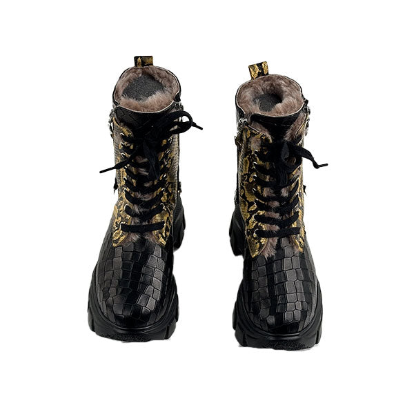 Black Crocodile Gold Snake Women's Boots/Sandals - Authentic Crocodile Leather Combines Elegance and Style for a Distinctive and Fashionable Look