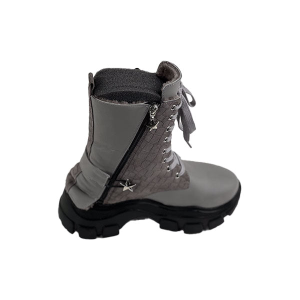 Gray Leather - Gray Print Special Design Genuine Leather Women's Boots/Sandals-Experience Special Design In Vibrant Grey Hues