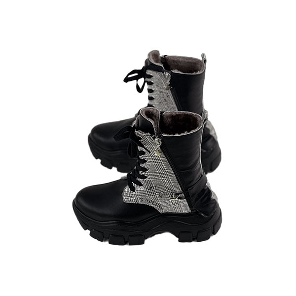 Black Plaid Leather Boots Genuine Leather Crocodile Women's Boots/Sandals-Experience Exclusive Design in Vibrant Black Plaid Tones - Elevate Your Style with a Unique Blend of Fashion and Originality