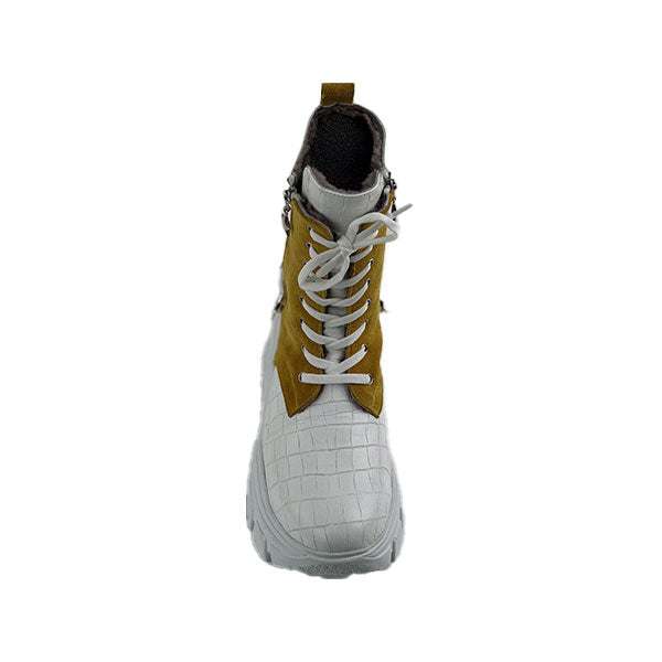 White-Yellow Crocodile Genuine Leather Women's Boots/Sandals - Elevate Your Style with a Unique Blend of Fashion and Originality