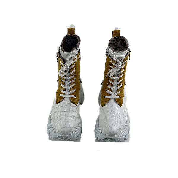 White-Yellow Crocodile Genuine Leather Women's Boots/Sandals - Elevate Your Style with a Unique Blend of Fashion and Originality