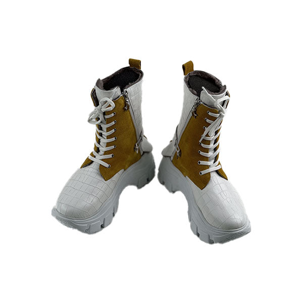 White-Yellow Crocodile Genuine Leather Women's Boots/Sandals - Elevate Your Style with a Unique Blend of Fashion and Originality