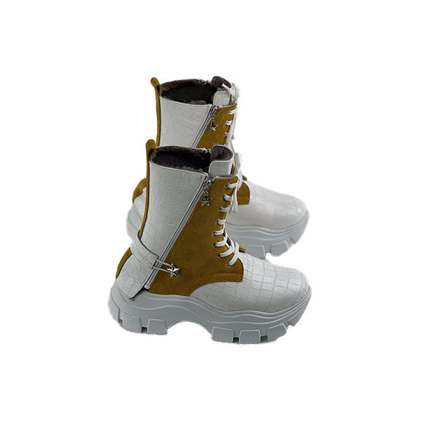 White-Yellow Crocodile Genuine Leather Women's Boots/Sandals - Elevate Your Style with a Unique Blend of Fashion and Originality