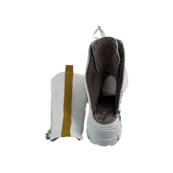 White-Yellow Crocodile Genuine Leather Women's Boots/Sandals - Elevate Your Style with a Unique Blend of Fashion and Originality