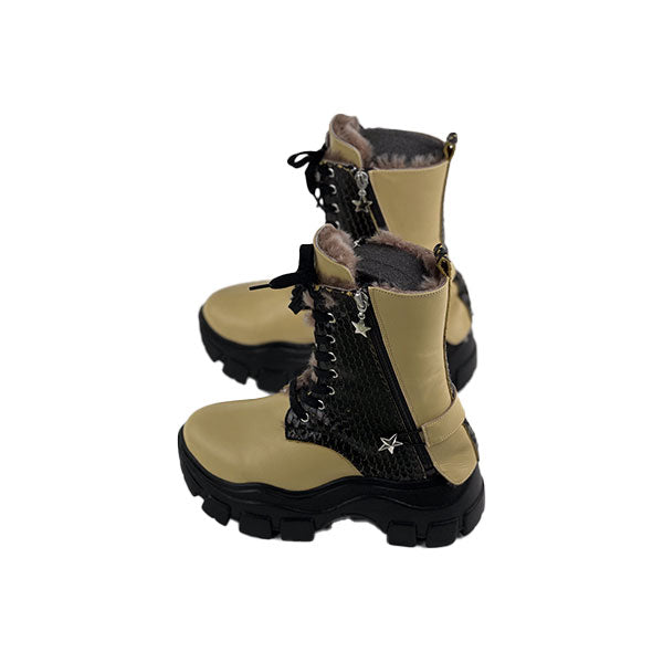 Printed Black Mustard Genuine Leather Crocodile Women's Boots/Sandals - Authentic Crocodile Leather, Combining Elegance and Style for a Distinct and Fashionable Look