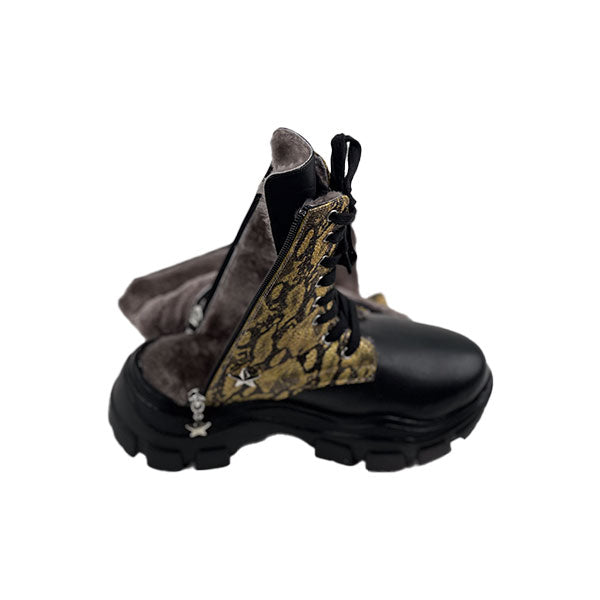 Black Leather - Gold Snake Special Design Genuine Leather Crocodile  Women's Boots/Sandals- Authentic Crocodile Leather, Combining Elegance and Style for a Distinct and Fashionable Look