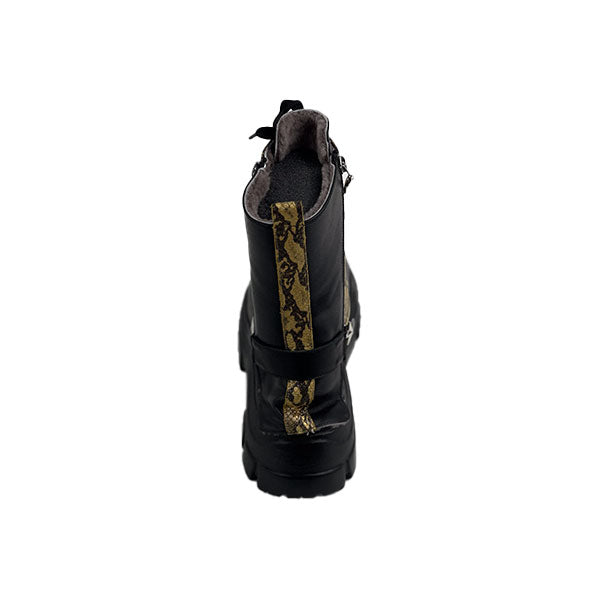 Black Leather - Gold Snake Special Design Genuine Leather Crocodile  Women's Boots/Sandals- Authentic Crocodile Leather, Combining Elegance and Style for a Distinct and Fashionable Look