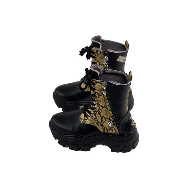 Black Leather - Gold Snake Special Design Genuine Leather Crocodile  Women's Boots/Sandals- Authentic Crocodile Leather, Combining Elegance and Style for a Distinct and Fashionable Look