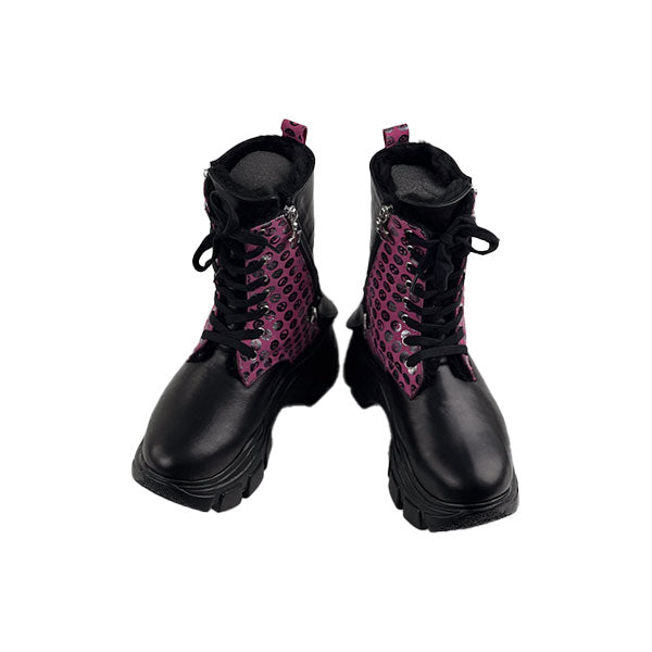 Black-Fuchsia Special Design Genuine Leather Crocodile Women's Boots/Sandals-Authentic Crocodile Leather, Combining Elegance and Style for a Distinct and Fashionable Look