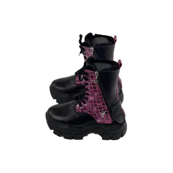 Black-Fuchsia Special Design Genuine Leather Crocodile Women's Boots/Sandals-Authentic Crocodile Leather, Combining Elegance and Style for a Distinct and Fashionable Look