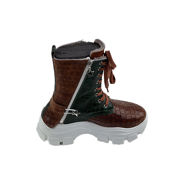 Green-Tan Special Design Genuine Leather Women's Boots/Sandals- Experience Special Design In Vibrant Green-Tan Hues - Elevate Your Style with the Unique Blend of Fashion and Authenticity