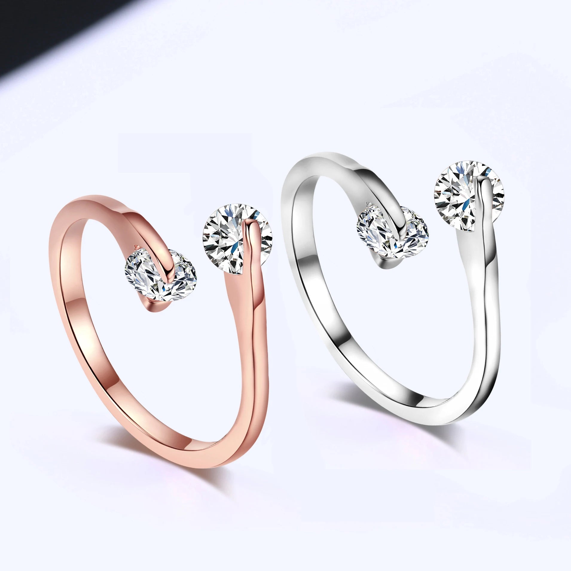 Engagement Wedding Ring For Women Classic Elegant Twin Cubic Zirconia Rose Gold Color Fashion Jewelry Gift ZYR007