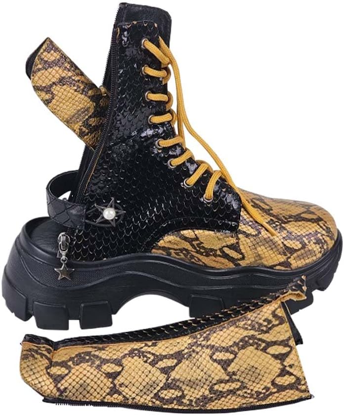 Yellow Python Genuine Leather Women's Boots/Sandals - Experience Special Design In Vibrant Yellow-Black Hues - Elevate Your Style with the Unique Blend of Fashion and Authenticity