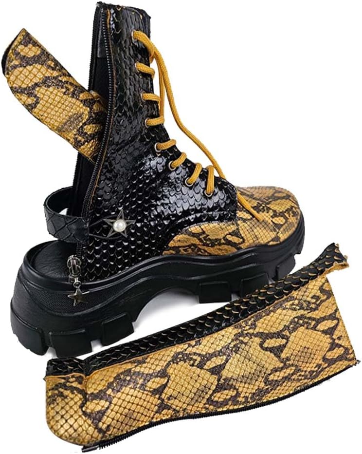 Yellow Python Genuine Leather Women's Boots/Sandals - Experience Special Design In Vibrant Yellow-Black Hues - Elevate Your Style with the Unique Blend of Fashion and Authenticity