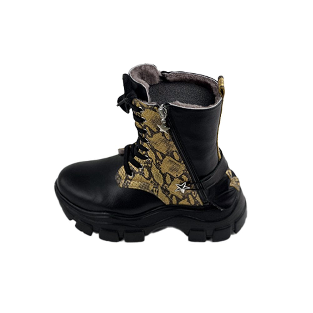 Black Leather - Gold Snake Special Design Genuine Leather Crocodile  Women's Boots/Sandals- Authentic Crocodile Leather, Combining Elegance and Style for a Distinct and Fashionable Look