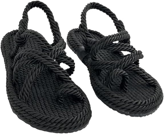 Black Neolit Sole Women's Rope Slippers - Propilal Outer & Inner Material, Backstrap Closure for Comfortable and Stylish Wear