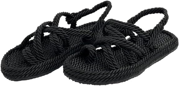 Black Neolit Sole Women's Rope Slippers - Propilal Outer & Inner Material, Backstrap Closure for Comfortable and Stylish Wear