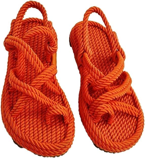 Orange Neolit Sole Women's Rope Slippers - Propilal Outer & Inner Material, Backstrap Closure for Comfortable and Stylish Wear