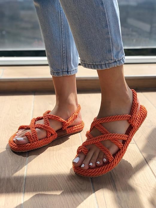 Orange Neolit Sole Women's Rope Slippers - Propilal Outer & Inner Material, Backstrap Closure for Comfortable and Stylish Wear