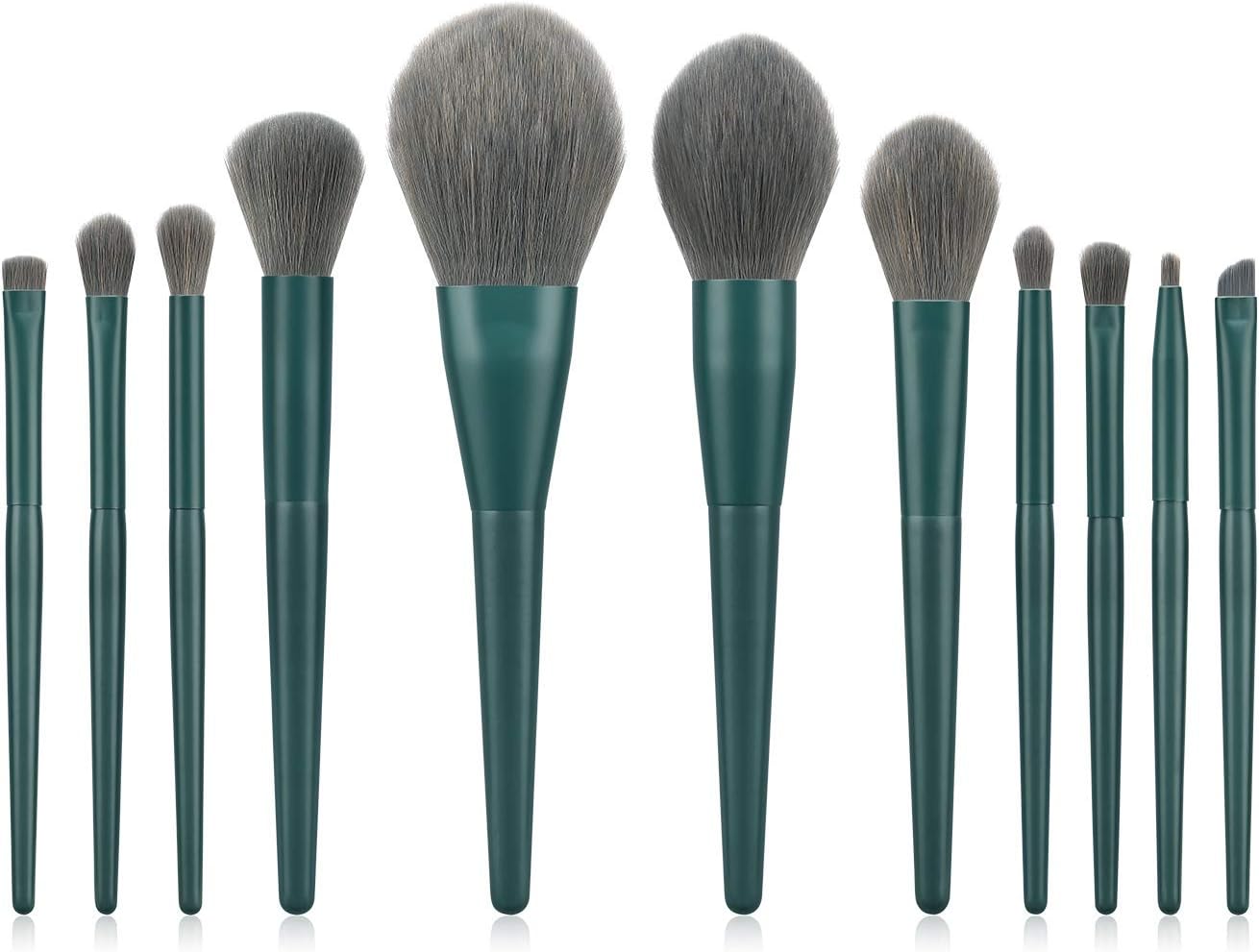 11pcs Green Wood Handle Face Beauty Eye Shadow Brush Foundation Brush Makeup Brushes Set