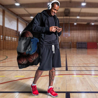 Mesh Soccer Ball Bag Extra Large Drawstring Basketball Storage Bag with Zipper Pocket Volleyball Football Net Pack Gym Bags